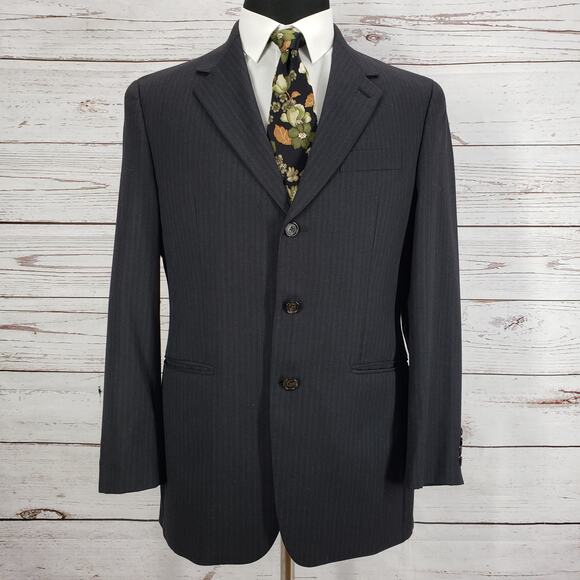 Ralph Ralph Lauren Black 100%Wool Pinstriped Blazer Jacket Size 38R - Picture 1 of 11